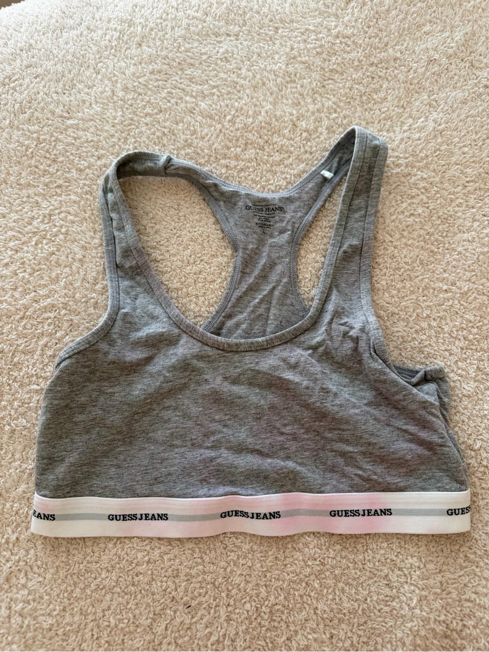 Guess Gray Racerback Bralette with White Logo Band